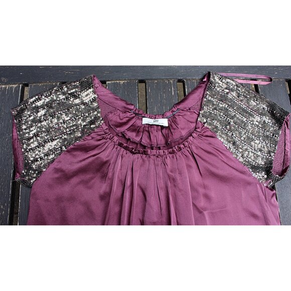 Day Birger et Mkkelsen - Silk Charmeuse Babydoll Dress with Sequin Sleeves, S M - Picture 4 of 11